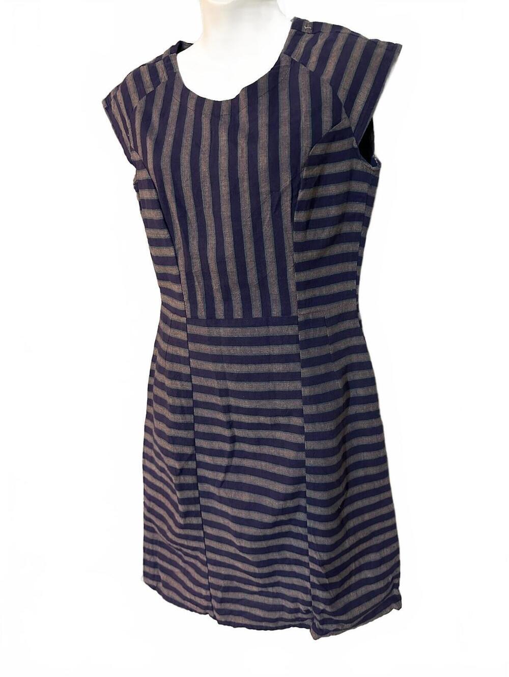 Mata Traders Navy Gray Stripe Cotton Dress S